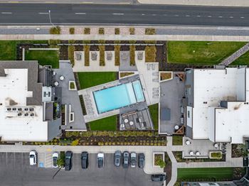Aerial view of parking lot